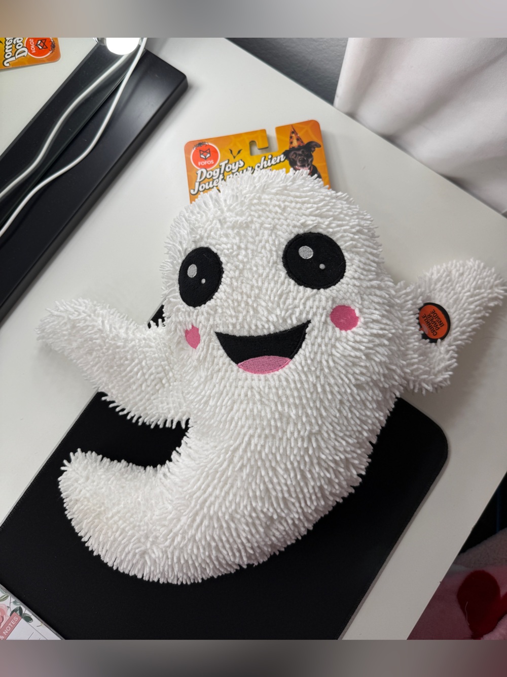 FOFOS Halloween Ghost Dog Toy Shag NWT Squeaky Crinkle Paper Plush 14”